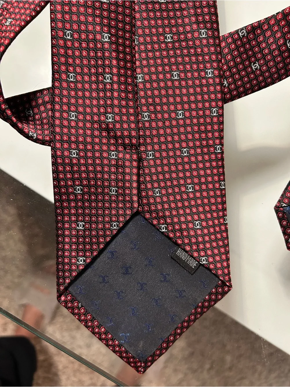 Vintage CHANEL Red and Black Silk Tie